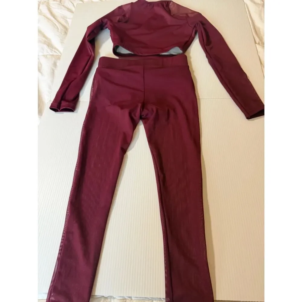 Weissman custom solo dance costume 2 piece burgundy red MT11386 IC- child 7/8
